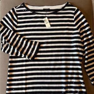 Talbots Black and White Striped Top